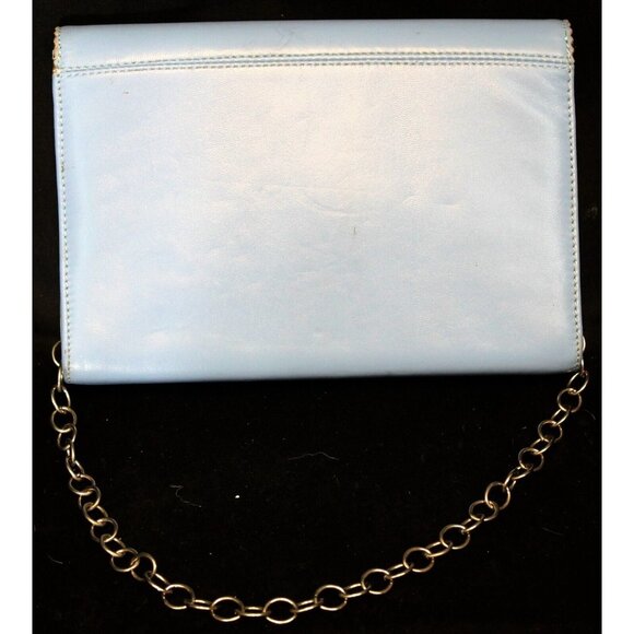 Monzo & Franco Blue Envelope Clutch Purse Chain Strap Rhinestone Dragonfly Forma - Picture 4 of 12